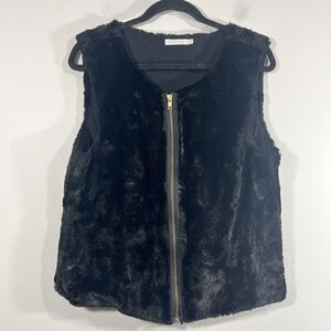 Laquette Black Faux‎ Fur Full Zip Up Vest Women's Large